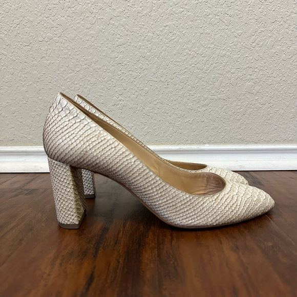 M. GEMI Shoes - M. GEMI Lustro Snakeskin Pointed Toe Pump Heels Cream Leather